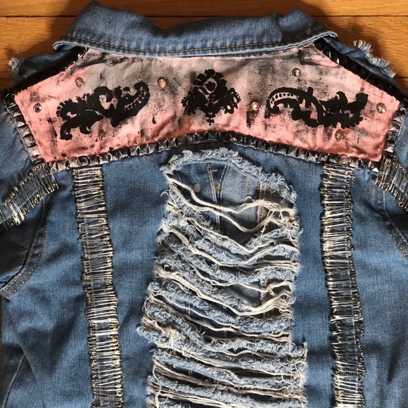 Hand painted Shredded Denim Jacket - Picture 9 of 16